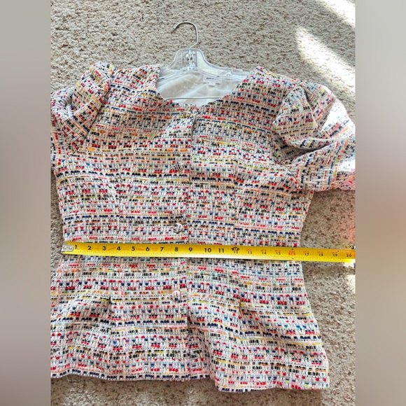 Revolve Song of Style Elma Jacket Tweed Blazer Aimee Rainbow Puff Shoulder Sz L - Picture 11 of 15